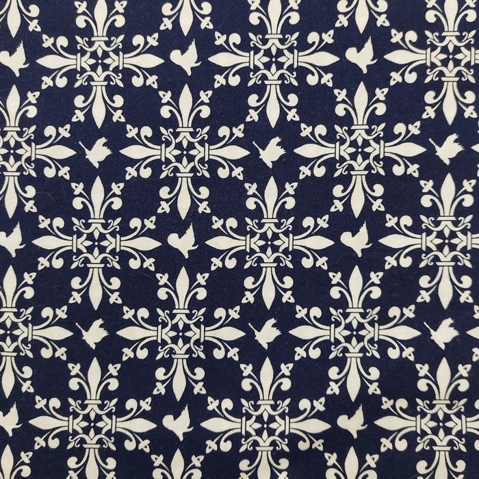 IEBB-069 | Navy Blue and Ivory Medieval Motif Fabric